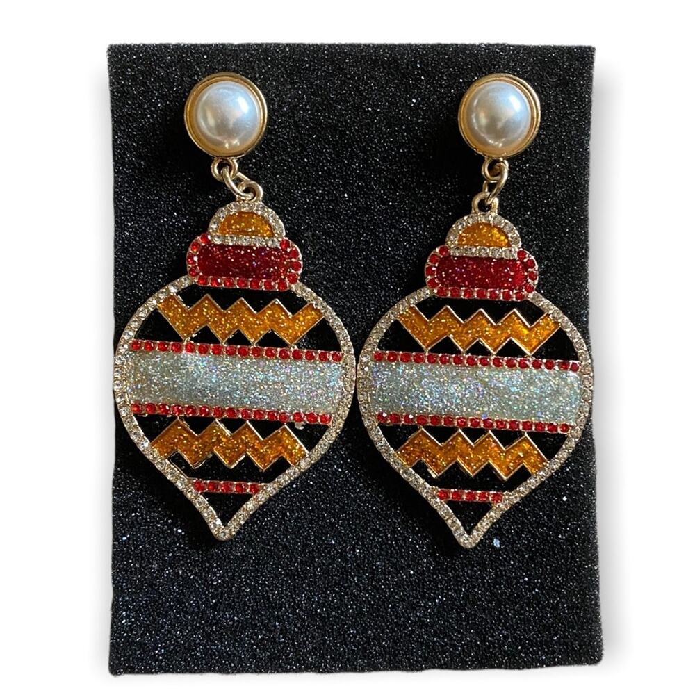 Christmas Ornament Faux Stone Bling Oversized Earrings NIB